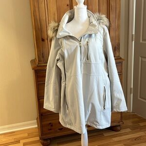 Calvin Klein White Winter Coat Fur Collar Sz 1X